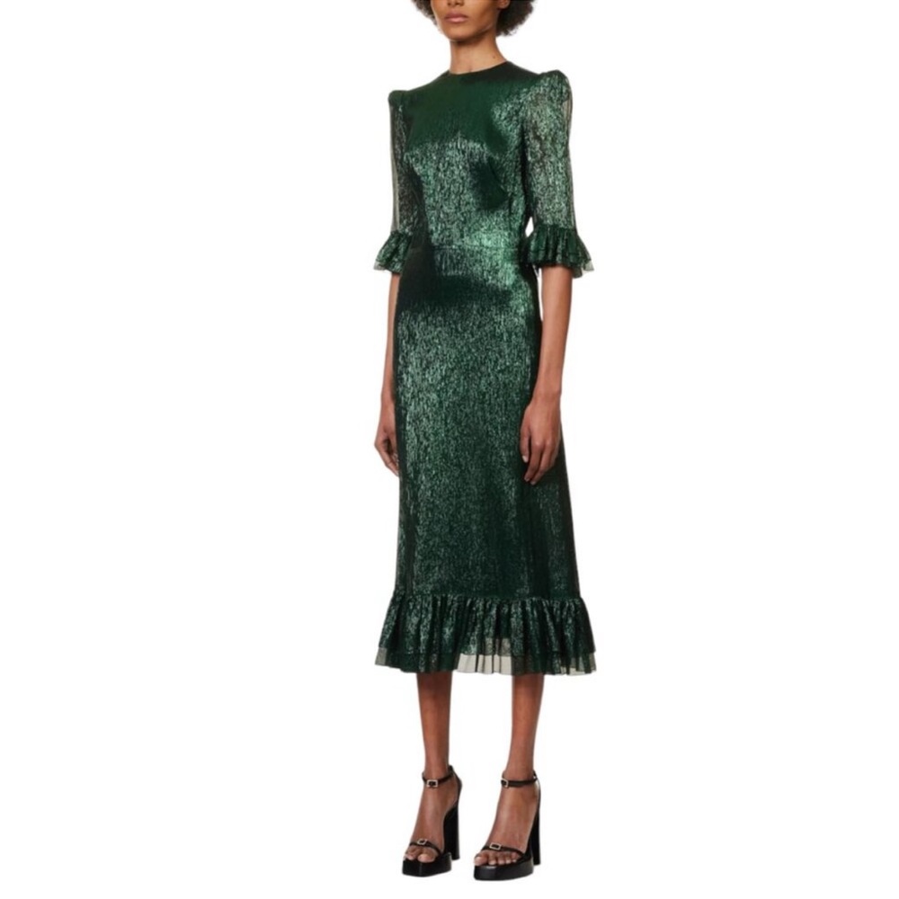 Vampire’s Wife Green Silk Ruffle Gown Dress EC LIKE NEW RARE 6 DISCONTINUED LINE - Picture 2 of 14
